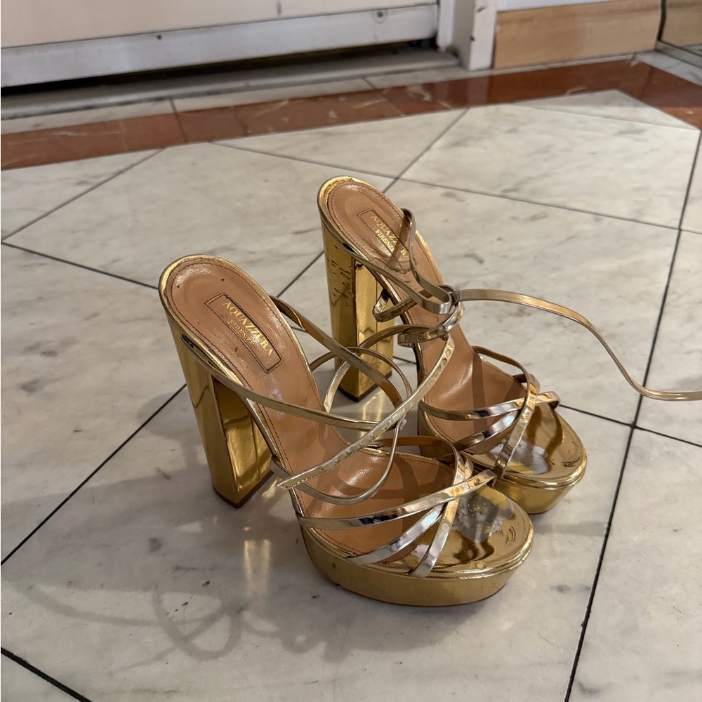 Aquazzura Gold Strappy Platform Heels